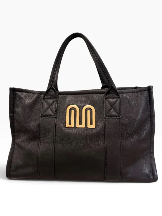 Margot New York Amara Large Leather Tote Bag Black Gold