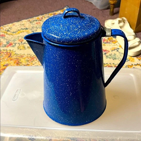 Blue Speckled Enamel Coffee‎ Pot - Vintage