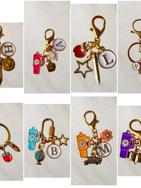 Monogram Mug Charm Keychain - Personalized Initial Letter in Gold & White