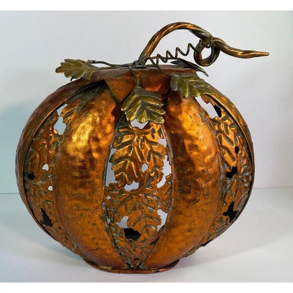 Transpac Rustic Metal Pumpkin Votive / Tea Light Candle Holder. Fall / Halloween