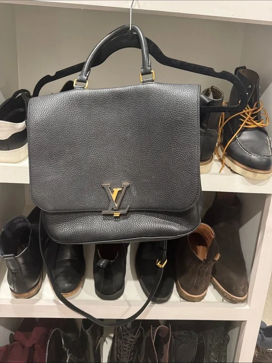 Louis Vuitton Black Pebbled Leather Satchel with Gold Hardware
