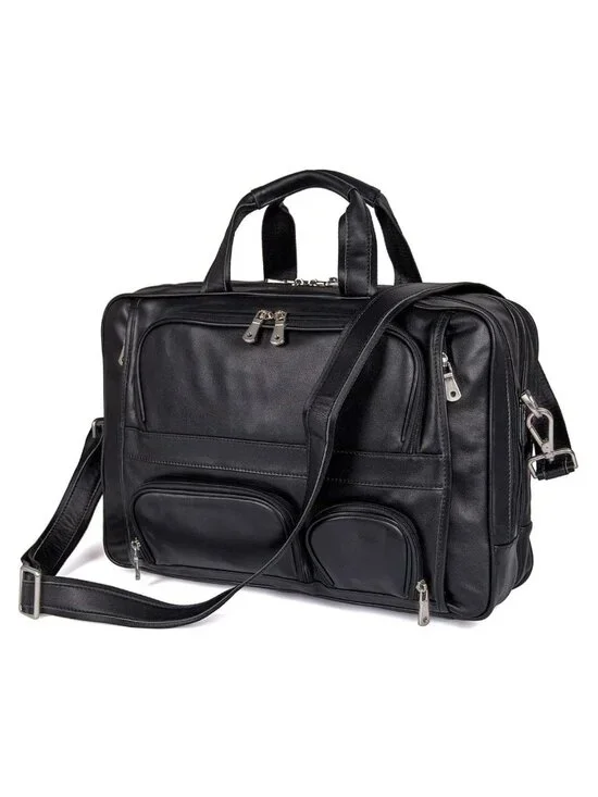 Genuine Leather Laptop Briefcase for Men, Business Travel Bag Fits 15.6