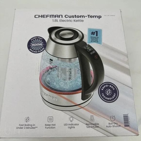 Chefman 1.8L Electric Kettle Custom Temp Rapid Boil with Tea Infuser 1500W New