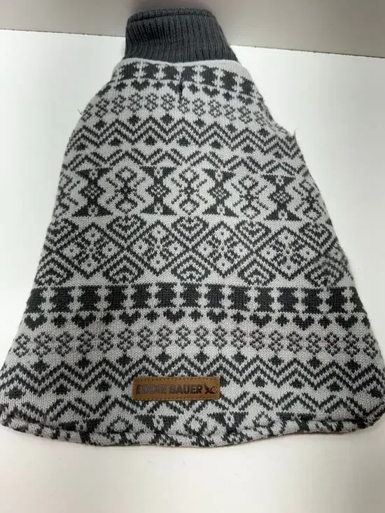 Eddie Bauer Gray White Geometric Pattern XL Dog Sweater 11X18 Cozy Cabin Core