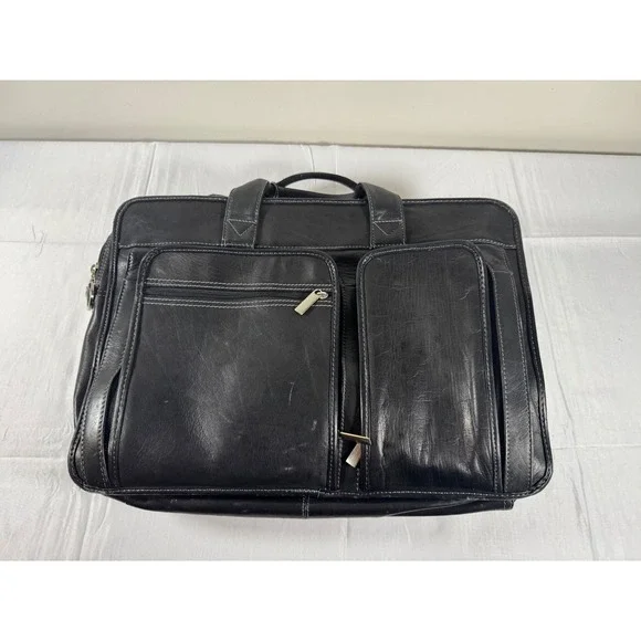 Pelle Studio Wilson's Leather Black Briefcase Laptop Bag Messenger Office