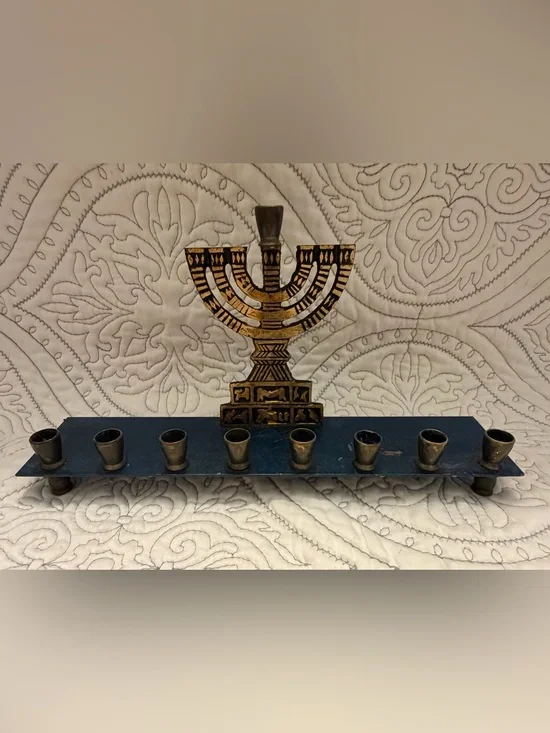Blue and Gold Menorah/ Hanukkia Candle Holder
