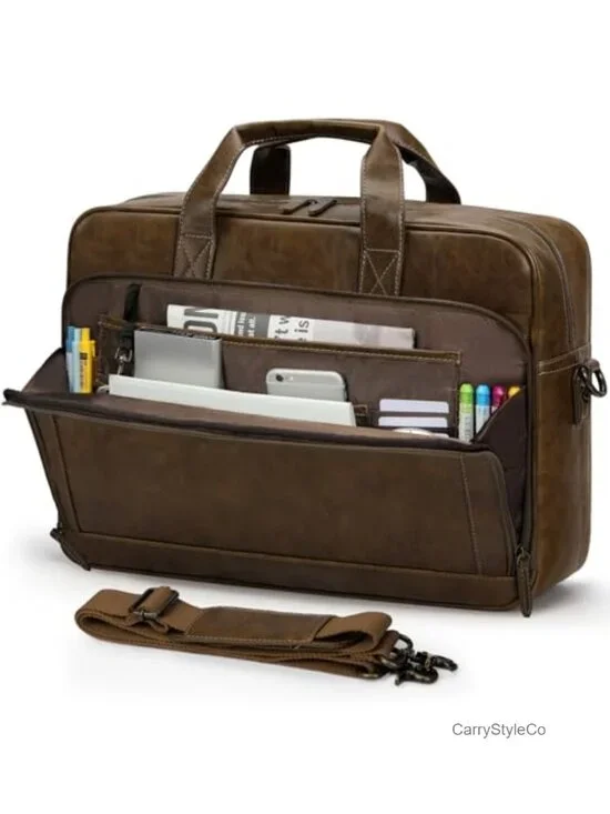 Leather Messenger Laptop Bag for Men 16 Inch Briefcase