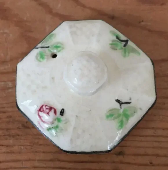 Vtg Moriyama Japanese Basketweave Majolica Rose Small Tea Pot Octagonal Lid 2