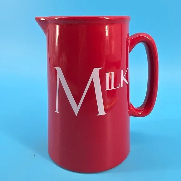 Create by Just Mugs Red Ceramic Milk Pitcher Creamer Tall Farmhouse Jug 6 inch