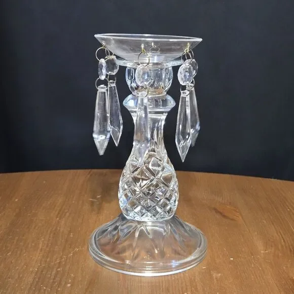 Vtg MCM Indiana Glass Cambridge Candleholder Dangling Prisms, Art Deco 6