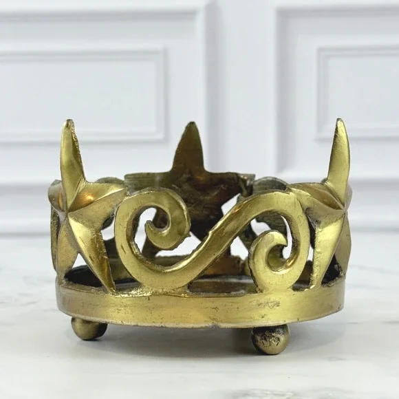 VTG Pier 1 Important Solid Brass Stars and Scrolls Pillar Candle‎ Holder