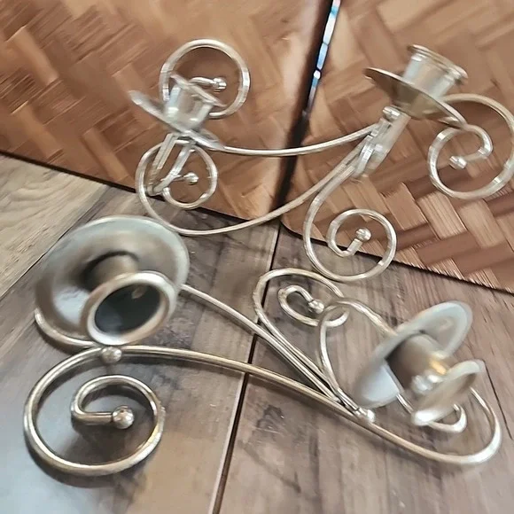 Set of 2‎ Home Interior Brass Double Candle Holders Swirl Design Homco 8.5