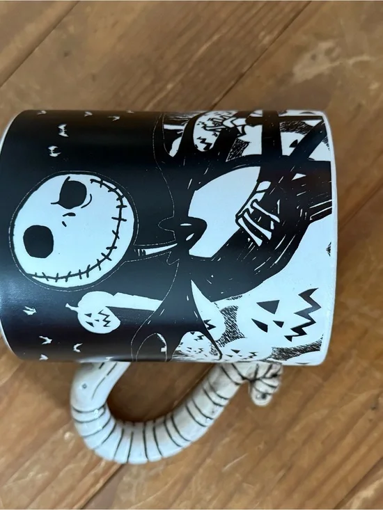 Black & White Nightmare Before Christmas Ceramic Mug with Sculpted Handle