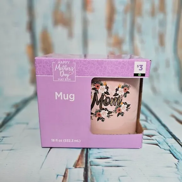 Mom Coffee Mug 18 oz Pink Floral Mothers Day Gift New In Box Cute Gift Idea