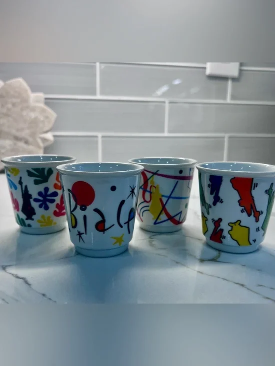Bialetti Porcellana Espresso Cups Set of 4 Colorful Italian Art Demitasse