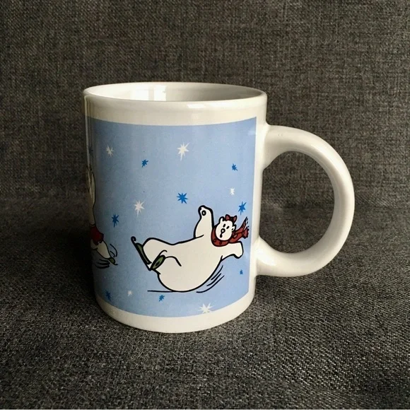 Ice Skating Bears Coffee Mug, Blue, White, 12 oz