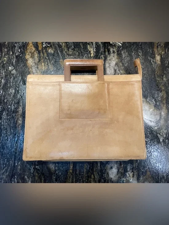 Renwick Tan Leather Briefcase with Top Carry Handle