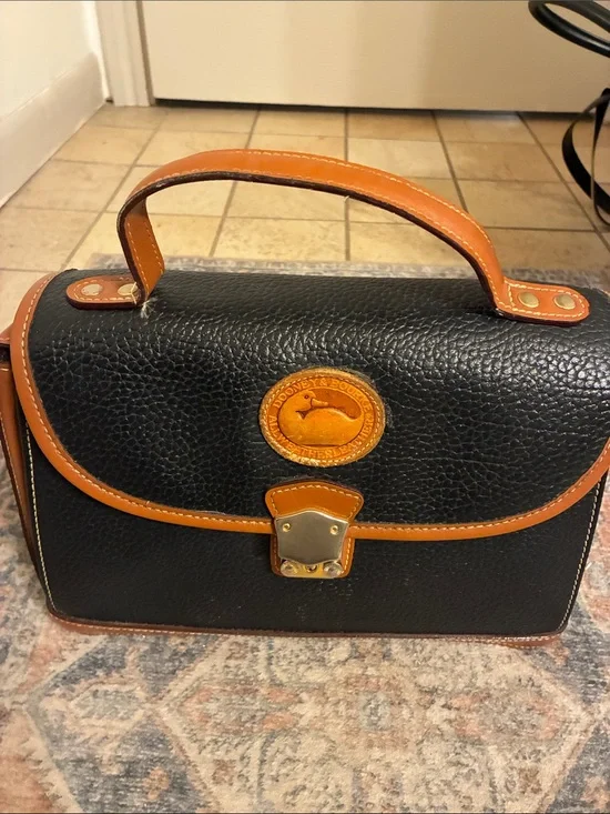 Dooney & Bourke Black Pebbled Leather‎ Top-Handle Satchel with Brown Trim