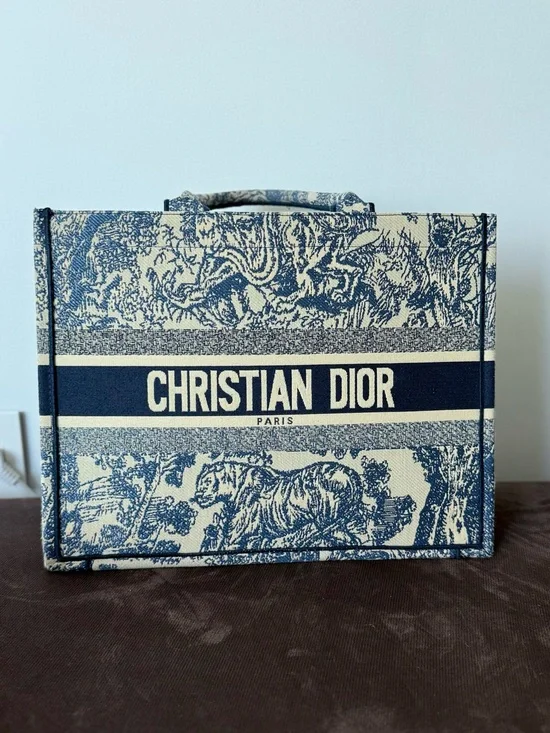 Dior Men's Toile Tote in Blue and Cream with Logo Band