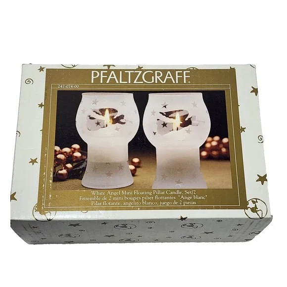 Vintage 2000 Pfaltzgraff White Angel Mini Floating Pillar Candle Set (2)‎ NIB