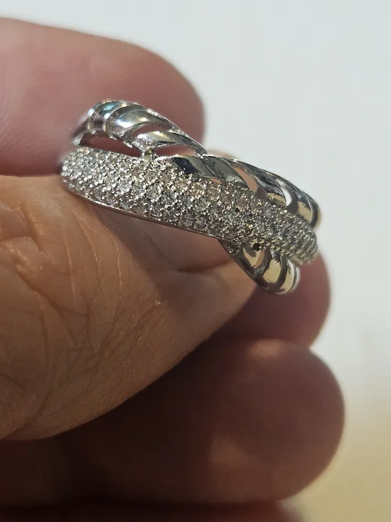 Silver Pavé Crisscross Ring - White Silver Size 7