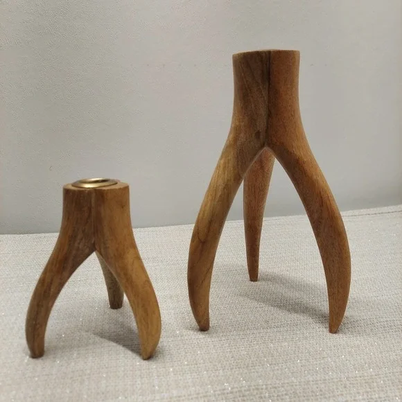 Vintage Mid Century Modern Wood‎ Antler Taper Candle Holders Set of 2