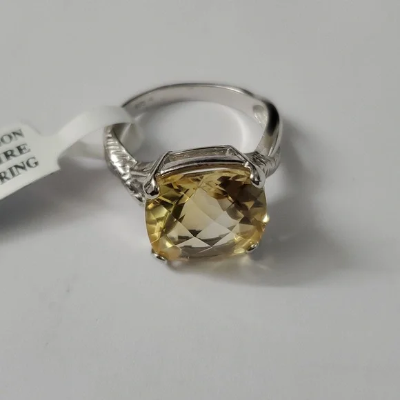 NWT 6.50ct Square Cushion Citrine Solitaire Sterling Silver 925 Ring