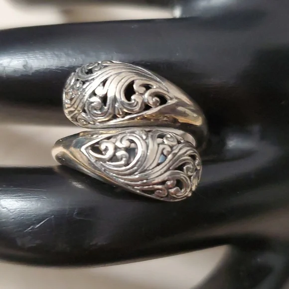 Sterling Silver 925 Crossover Floral Ring