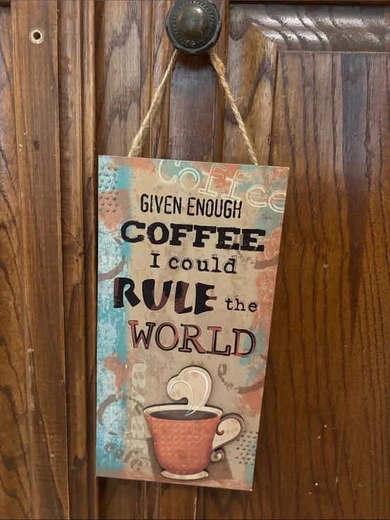 Rustic Turquoise & Coral Coffee Wall Sign