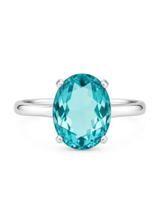 Genuine 3.35 Cts Blue Zircon Ring 10k White Gold