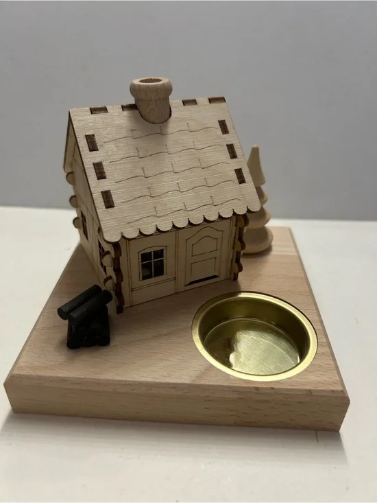 Wood House Incense and Tealight Holder SAICO Smokehouse German Wood Art Decor