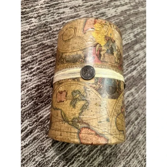 Bombay Old World Map Pillar Candle Unscented Vintage Style 4x6 Large Globe Print