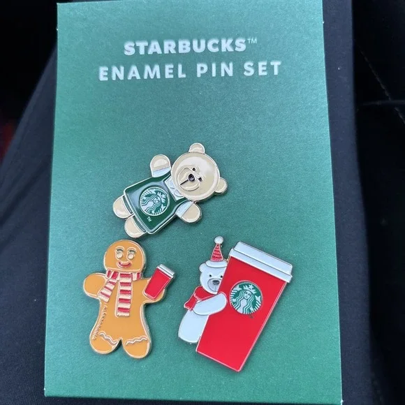 Starbucks Enamel Pin Set Christmas Barista Bear Gingerbread Man Starbucks 3 Pcs