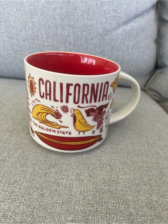 Starbucks California Mug with Red Interior and Yellow Artwork