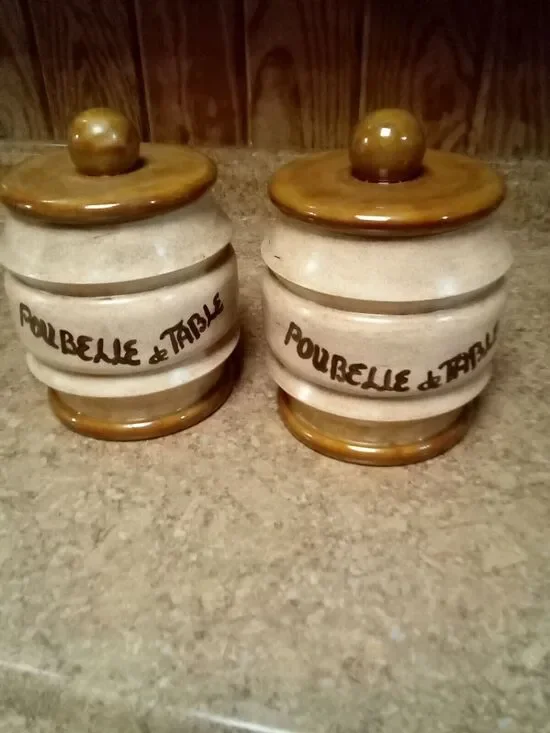 poubelle de table Vintage Beige Brown Pottery Canister Jar Set