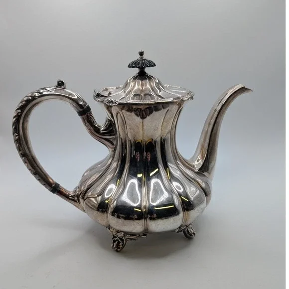 Antique Victorian Melon Ribbed Silver Plate Teapot E.G. Webster & Son Ornate Lux