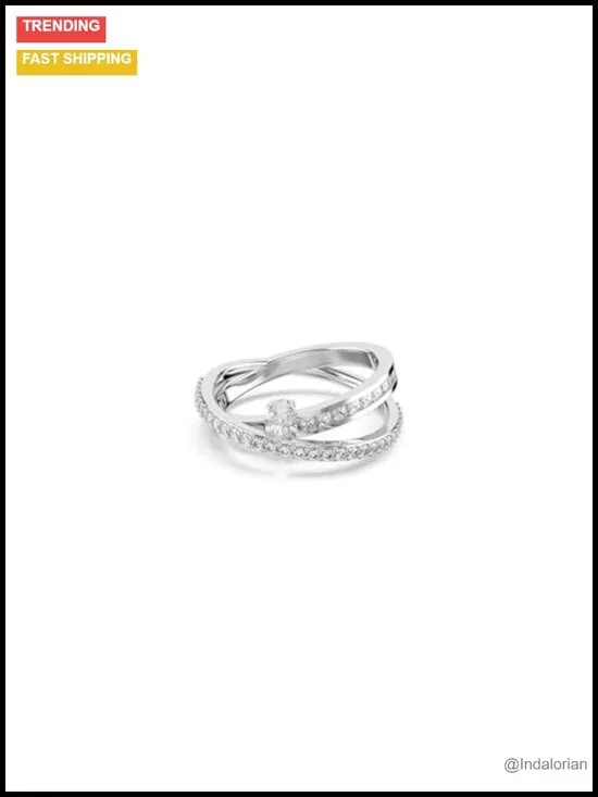 Swarovski Hyperbola Statement Ring Rhodium Plated Crystal Size 8