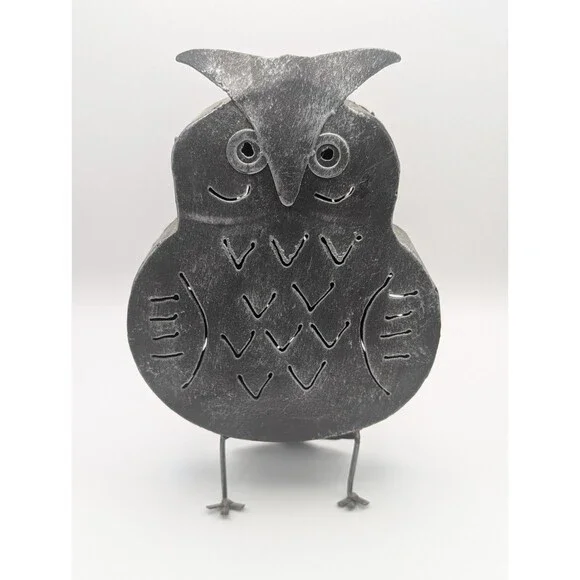 Rustic Metal Owl Candle Holder Tealight Votive Lantern Silver Grey Cutout Decor