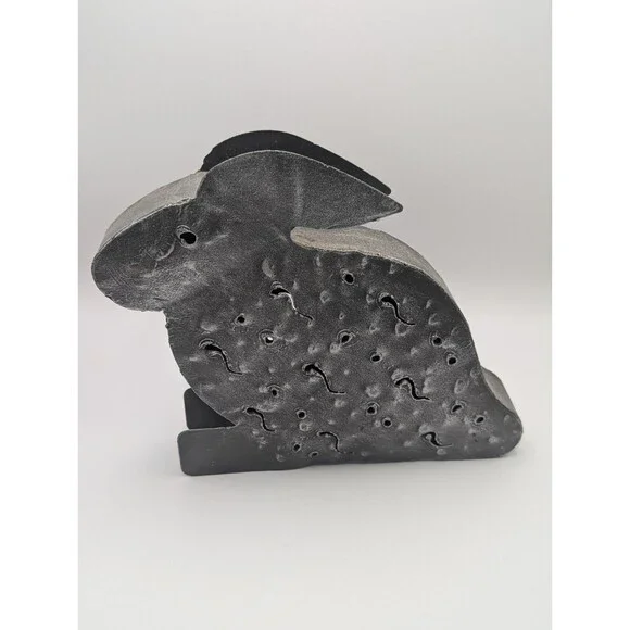 Rustic Metal Rabbit Bunny Candle Holder Tealight Votive Lantern Silver Grey
