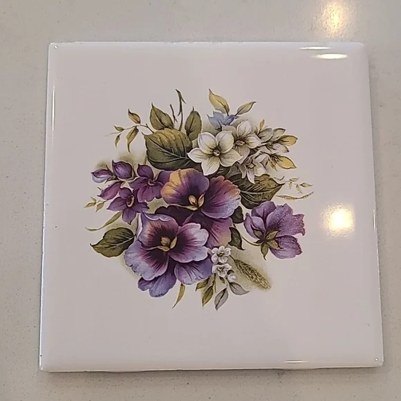 Purple Pansy Floral Tile Coaster