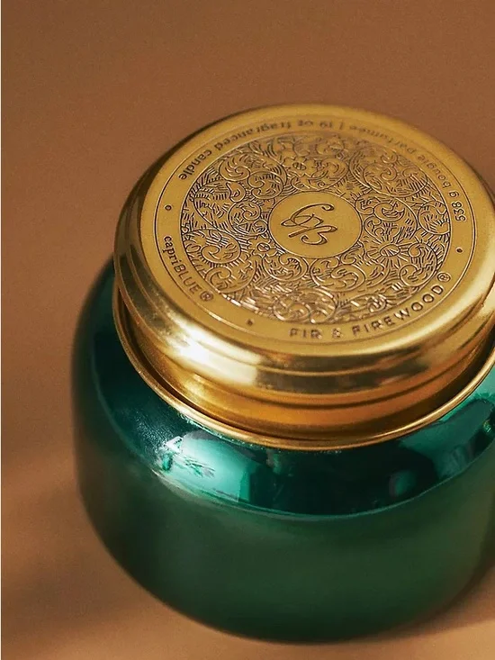 Anthropologie Capri Blue Fir & Firewood Glass Jar Candle 19 oz NWT