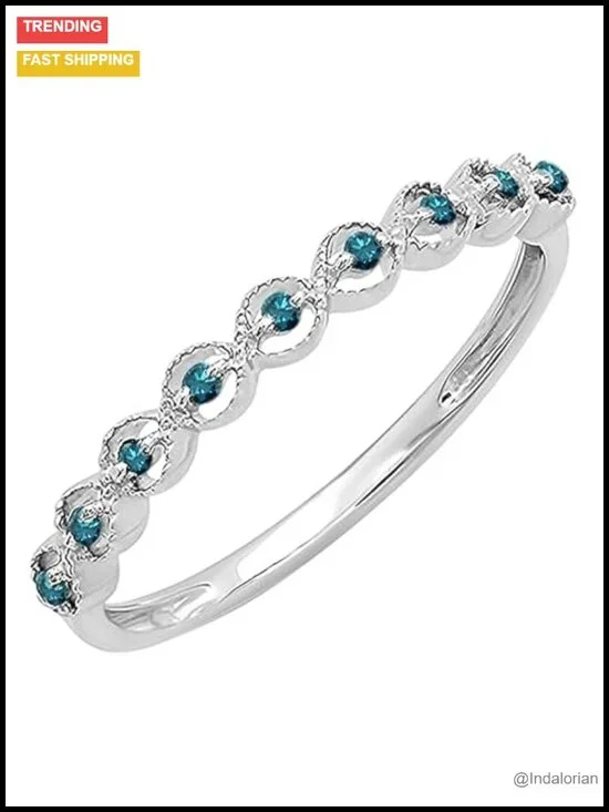 Dazzlingrock 0.10 Ctw Natural Round Diamond 9 Stone Minimalist Stackable