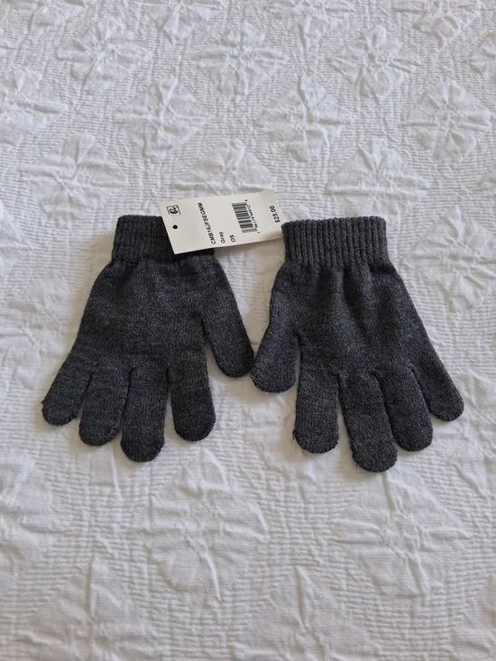 Kid's Boys Knit Gloves - Charcoal Gray Size 2-5 Years