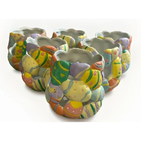 Vintage Set of 6 Pastel Easter Egg Tea Light Or Votive Candle Holders New‎ Open