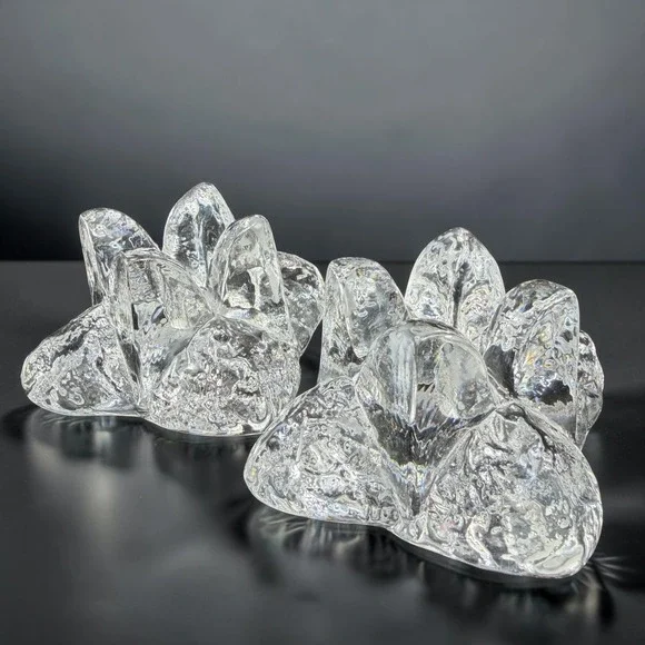 Kosta Boda Crystal Snowstar Taper Candle Holders Set 2 Ann Warff Art Glass Clear