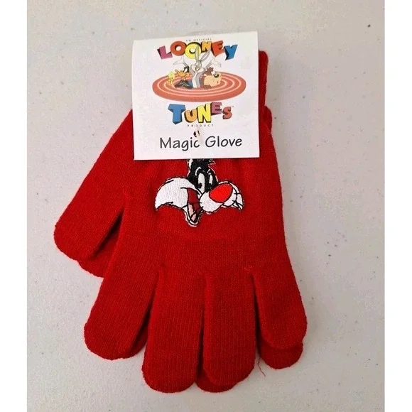 Vintage Looney Tunes Sylvester Knit Magic‎ Gloves Embroidered One Size NEW