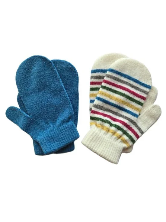 XHILARATION 2 Prs Toddler Knit Mittens Solid Blue and Multi Striped