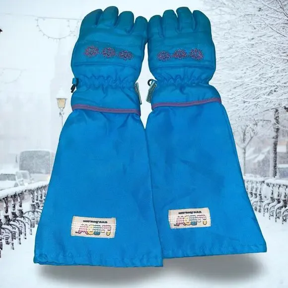 L-Bow Kids Long Gauntlet Gloves 4-6X Blue Red Thinsulate 40g Winter Snow Ski EUC
