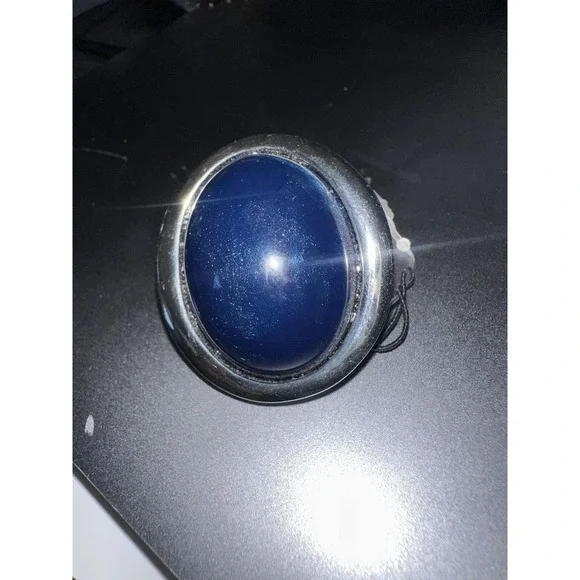 Chico's Statement Cocktail Ring Silver Tone Blue Cabochon‎ Dome Adjustable NWT