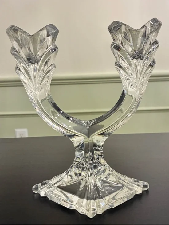 Glass Double-Tulip Candle Holder - Clear